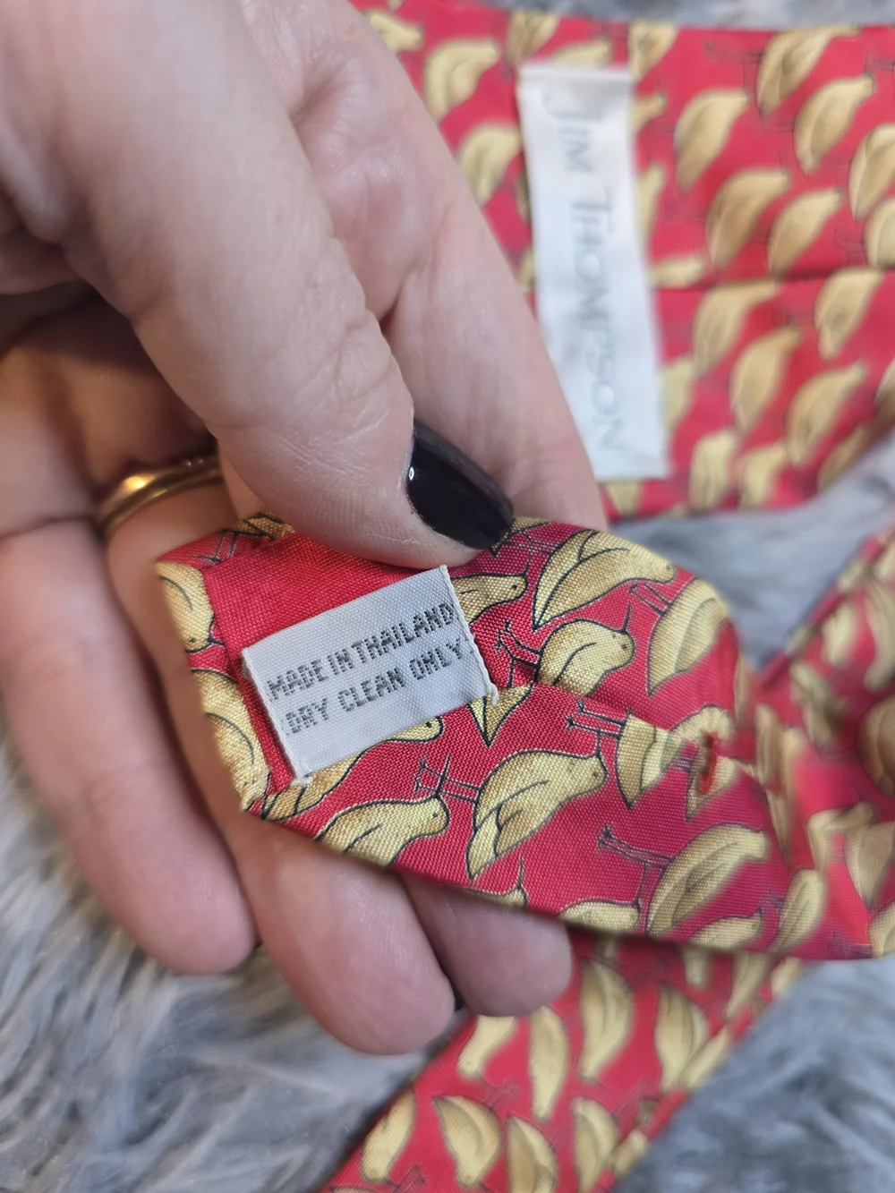 Jim Thompson Red Tie with Yellow Bird Motif, 100% Silk